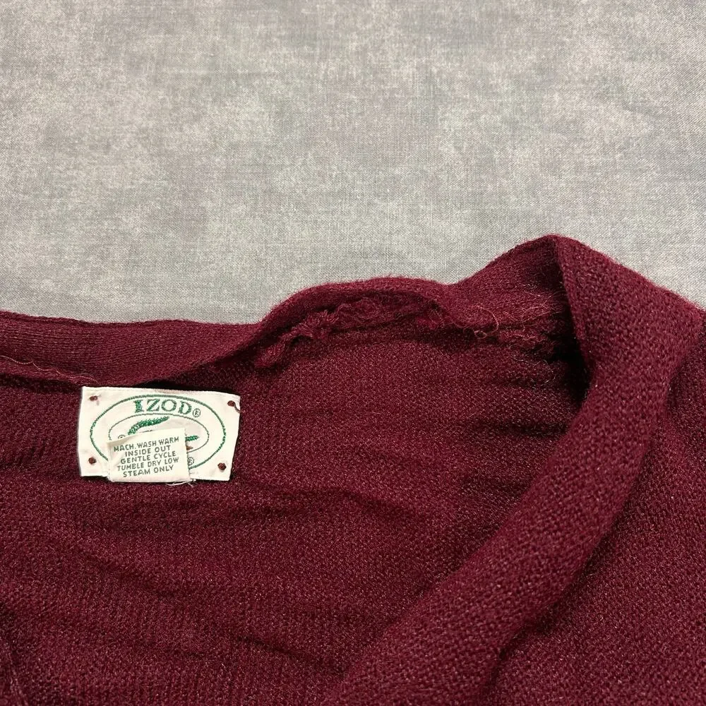 Vintage 1980s IZOD Lacoste Cardigan Sweater Burgundy 100% Orlon Acrylic USA Made
